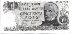 ARGENTINA 50 PESOS LEYENDA DECRETO LEY 18.188 SERIE A