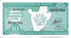 BURUNDI 10 FRANCOS 2005 SIN CIRCULAR