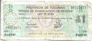 ARGENTINA 1 AUSTRAL BONO TUCUMÁN