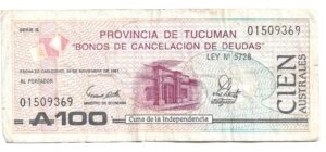 ARGENTINA 100 AUSTRALES BONO TUCUMÁN