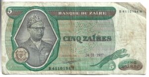 ZAIRE 5 ZAIRES 1977