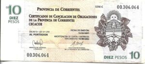 ARGENTINA 10 PESOS BONO CORRIENTES 2001