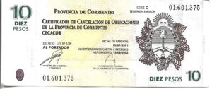 ARGENTINA 10 PESOS BONO CORRIENTES 2001