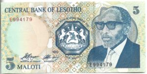LESOTHO 5 MALOTI 1989 SIN CIRCULAR