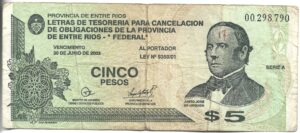 ARGENTINA 5 FEDERALES BONO ENTRE RÍOS