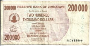 ZIMBABWE 200.000 DÓLARES 2007 BEARER CHEQUE