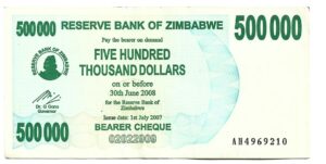 ZIMBABWE 500.000 DÓLARES 2007 BEARER CHEQUE