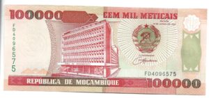 MOZAMBIQUE 100.000 METICAIS 1993 SIN CIRCULAR