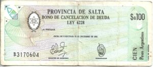 ARGENTINA 100 PESOS ARGENTINOS BONO SALTA