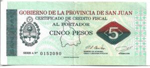 ARGENTINA 5 PESOS BONO SAN JUAN 1996