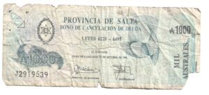 ARGENTINA 1000 AUSTRALES BONO SALTA