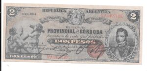 ARGENTINA 2 PESOS BANCO DE CÓRDOBA 1889 FACSIMIL