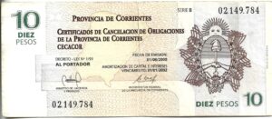 ARGENTINA 10 PESOS BONO CORRIENTES 2000