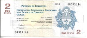 ARGENTINA 2 PESOS BONO CORRIENTES 2000