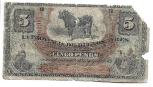 ARGENTINA 5 PESOs PROVINCIA DE BUENOS AIRES 1869 VACA
