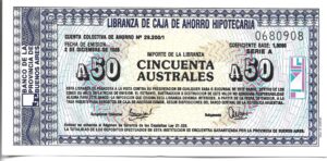 ARGENTINA 50 AUSTRALES BONO LIBRANZA CAJA HIPOTECARIA SIN CIRCULAR