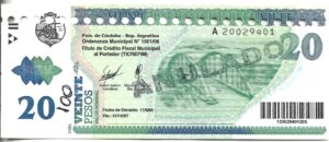 ARGENTINA MUNICIPALIDAD DE BELL VILLE 20 PESOS 2006