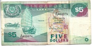 SINGAPUR 5 DÓLARES 1989