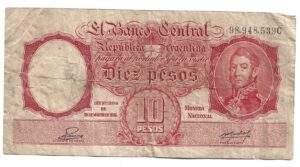 ARGENTINA 10 PESOS MONEDA NACIONAL 1960