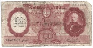 ARGENTINA 10.000 PESOS MONEDA NACIONAL RESELLADO