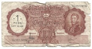 ARGENTINA 100 PESOS MONEDA NACIONAL RESELLADO