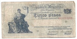 ARGENTINA 5 PESOS PROGRESO 1935