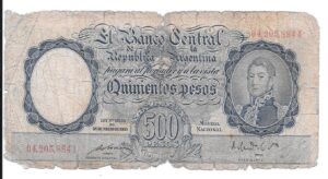 ARGENTINA 500 PESOS MONEDA NACIONAL SAN MARTÍN JOVEN NÚMEROS ROJOS