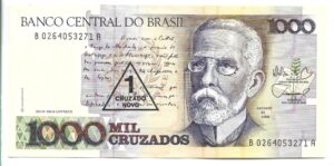 BRASIL 1000 CRUZADOS 1986 RESELLADO SIN CIRCULAR