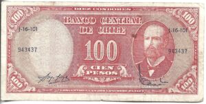 CHILE 100 PESOS 1960 RESELLADO