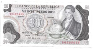 COLOMBIA 20 PESOS 1975