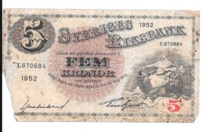 SUECIA 5 CORONAS 1952