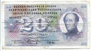 SUIZA 20 FRANCOS 1965