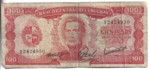 URUGUAY 100 PESOS 1967