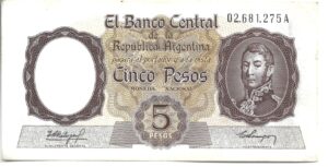 ARGENTINA 5 PESOS MONEDA NACIONAL 1960