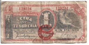 ARGENTINA 1 PESO LETRA DE TESORERÍA MENDOZA 1914