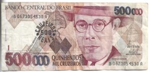 BRASIL 500.000 CRUZEIROS 1993 RESELLADO