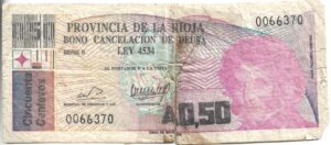 ARGENTINA 50 CENTAVOS DE AUSTRAL BONO LA RIOJA