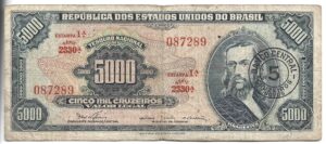 BRASIL 5000 CRUZEIROS 1963 RESELLADO