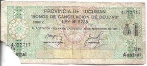 ARGENTINA BONO TUCUMÁN 1 AUSTRAL SIN LEYENDA