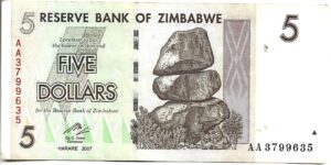 ZIMBABWE 5 DÓLARES 2007
