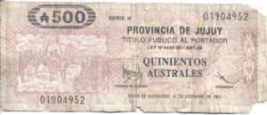 ARGENTINA 500 AUSTRALES BONO JUJUY 1991