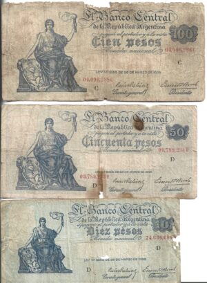 ARGENTINA LOTE 10, 50 Y 100 PESOS PROGRESO