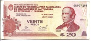 ARGENTINA 20 FEDERALES BONO ENTRE RÍOS