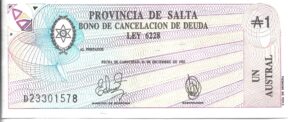 ARGENTINA 1 AUSTRALES BONO SALTA SIN CIRCULAR