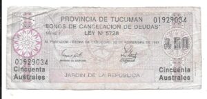 ARGENTINA 500 AUSTRALES BONO TUCUMÁN 1991