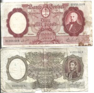 ARGENTINA LOTE 5000 Y 10.000 PESOS MONEDA NACIONAL