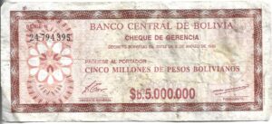 BOLIVIA CHEQUE DE GERENCIA 5.000.000 DE PESOS