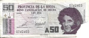 ARGENTINA 50 AUSTRALES BONO LA RIOJA